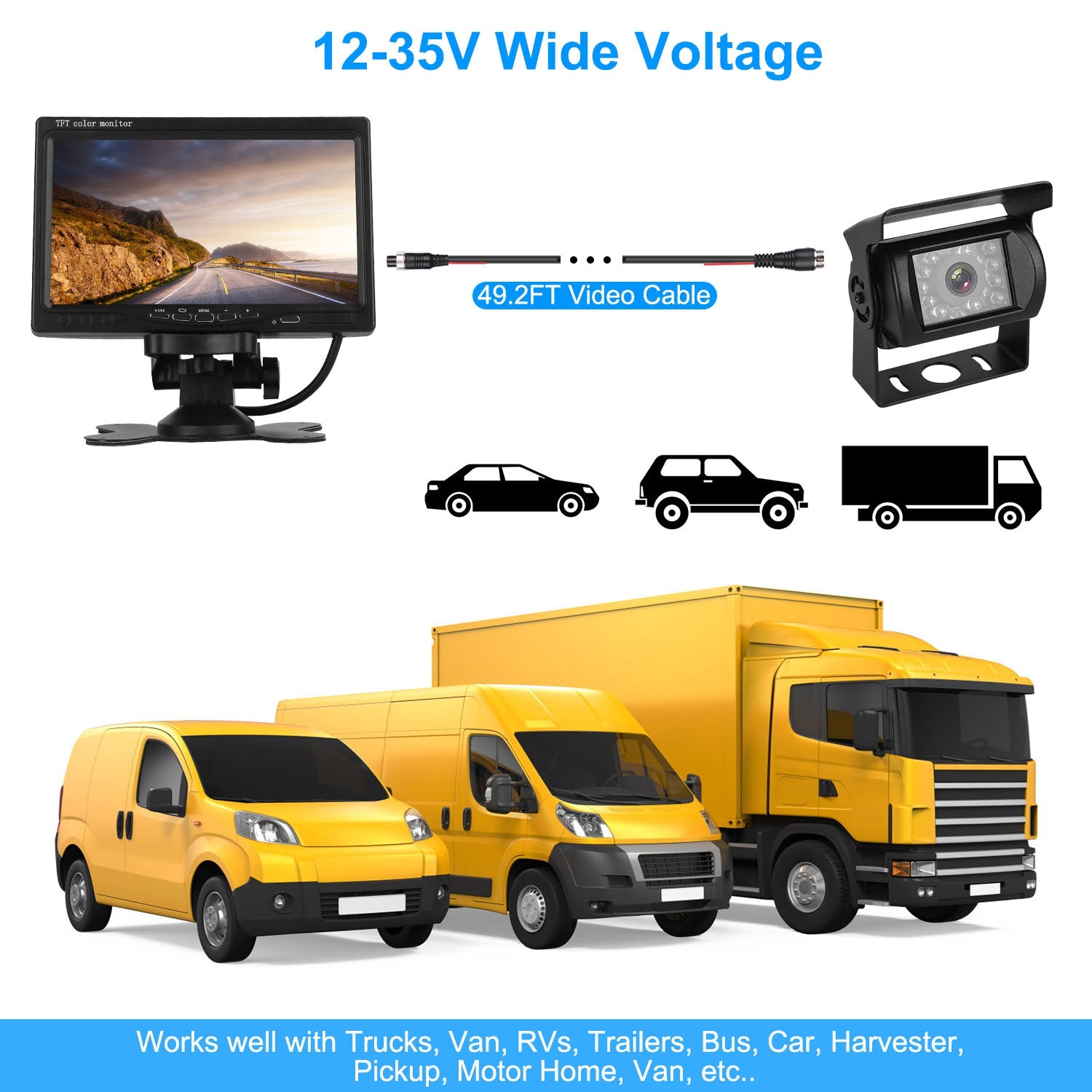 1Pc 7In Screen Backup Camera System Vehicle Rear View Monitor Kit IP67 Waterproof Car Parking Reverse System With Night Vision For Car Trunk Van SUV